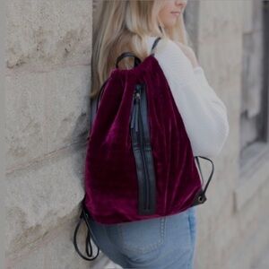 10 bags total - Velvet  Drawstring Backpack - Burgundy & Black